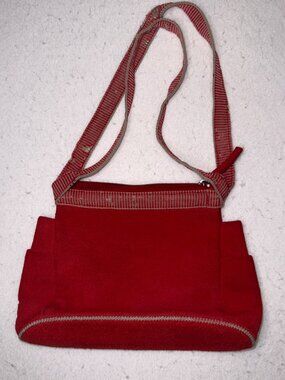 Vintage City DKNY Red Suede Bag Y2K Shoulder Purse Double Straps 90s Donna Karen
